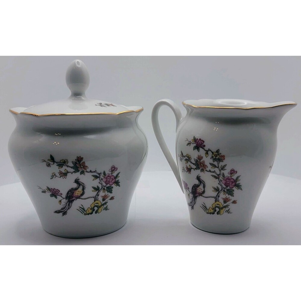Vtg Kahla German Democratic Republic Cream and Sugar Set Birds Of Paradise